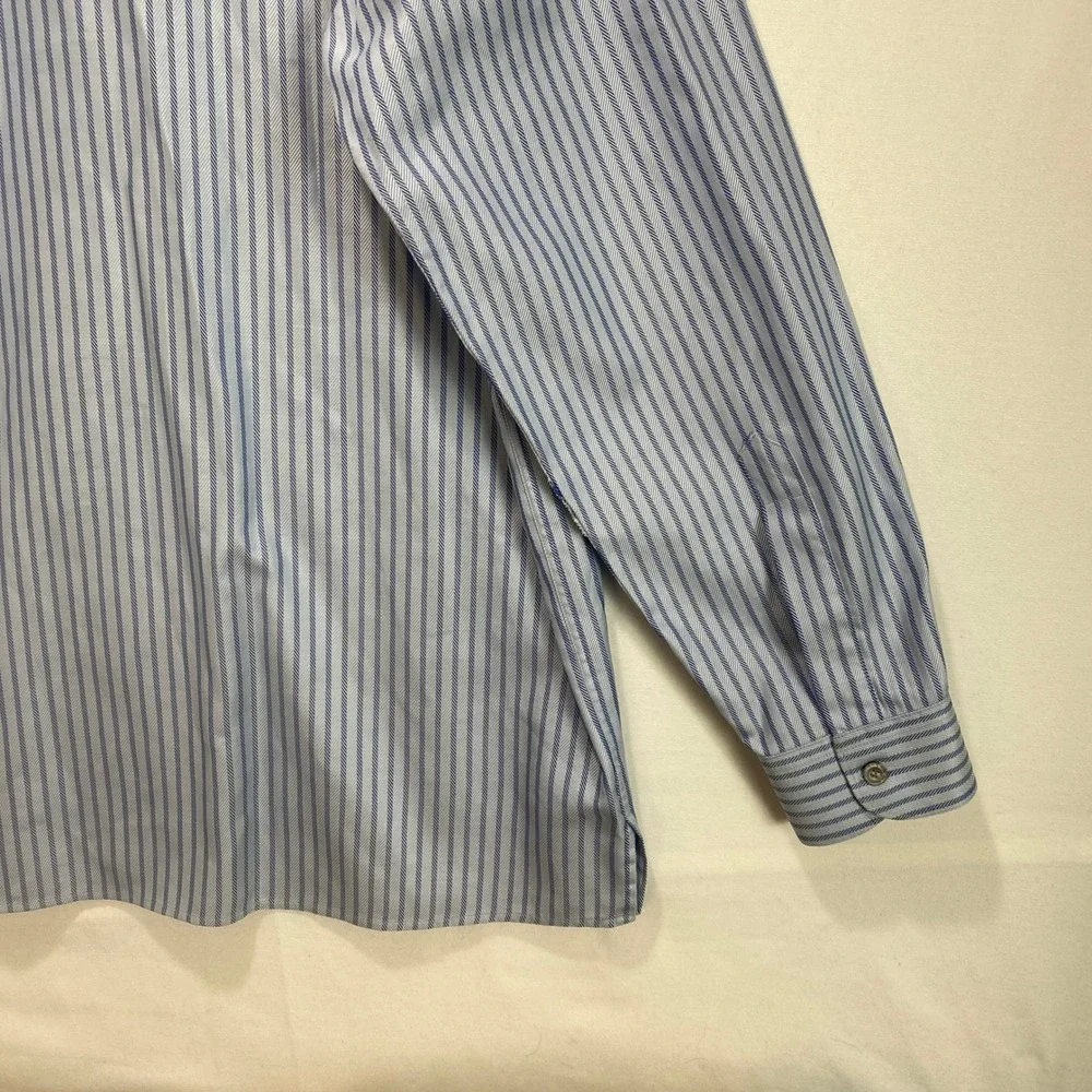 Ermenegildo Zegna Mens 3XL Blue White Striped Cotton Long Sleeve  Shirt - Picture 11 of 11